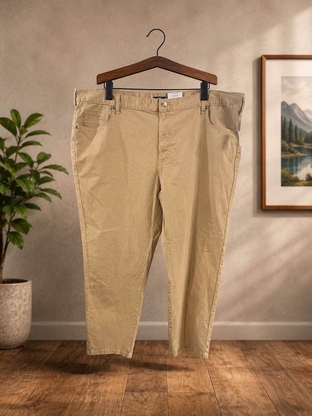 George Stretch Khaki Twill Pants Men’s 46x30 Flat Front NWT